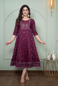 Vestido Kurti Anarkali Largo Estampado Floral Indio, Estampado a Mano, Moderno, para Mujer, Regalo para Ella - Product Image 3