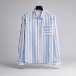 เสื้อเชิ้ตแขนยาวผู้ชายสีฟ้าขาว ผ้าฝ้ายและผ้าลินิน แห้งเร็ว แฟชั่นฤดูร้อน ขายส่งจำนวนมาก - Product Image 1