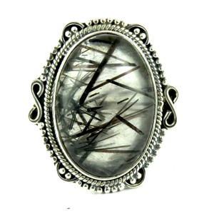 Bagues en argent sterling 925 avec rutile noir, bijoux Shri Ashapura exceptionnels, style bohème, bijoux chrétiens, évaluation par une tierce partie - Product Image 2