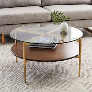Table basse ronde de style mid-century avec plateau relevable, en fer durable, miroir, rangement, décoration artistique, meubles de salon, usage domestique - Product Image 4