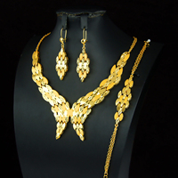 Parure de bijoux de mariage de luxe plaqué or 21 carats, style rétro Dubaï, collier, bracelet et boucles d'oreilles (3 pièces) pour femme, idéale pour les fêtes