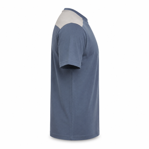 Custom Dusty Blue Cotton Crew Neck T Shirt with Grey Shoulder Panels Mens Short Sleeve Wholesale Apparel - Product Image 6