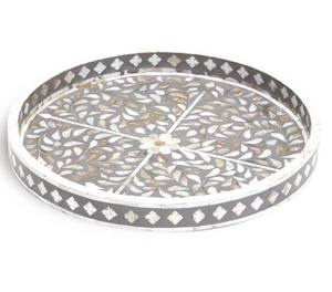 Plateau d'incrustation de perles de mère de qualité exclusive plateau de table basse de petit déjeuner de motif floral bleu pour cadeaux de pendaison de crémaillère quantité minimale de commande 100 pièces - Product Image 3