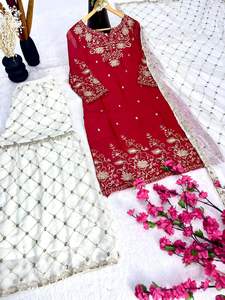 Precioso Traje de Seda Sintética Gorgette con Pantalones Palazzo y Dupatta para Kurti de Mujer, en Existencia, Hecho en India, Precio Bajo - Product Image 2