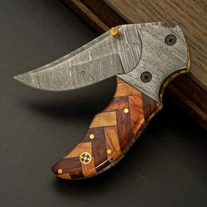 Custom Stainless Damascus Steel Folding <b>Knife</b> 58HRC Drop Point Mosaic Wood Handle EDC Pocket Outdoor Utility DIY OEM Wholesale - Product Image 2