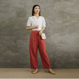 OEM Service Ladies Modest Pants High Waist Casual Straight Trousers Natural Pure Cotton Fall Pants Warm <b>Long</b> Style Design - Product Image 1