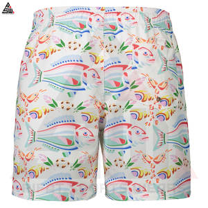 Tela de poliéster impermeable cordón cintura forro de malla hombres nadar playa pantalones cortos sublimación impresa - Product Image 4