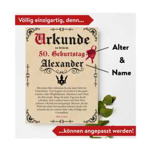 Certificado de Cumpleaños Personalizado Estilo Pergamino Antiguo Vintage, Tarjeta de 20x30 cm con Edad y Nombre Deseado - Product Image 5