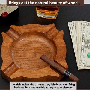 Eco-Friendly Acacia Wood Engraved <b>Ashtray</b> <b>Car</b>-friendly Easy-to-Handle Smoking Cigar Holder - Product Image 4