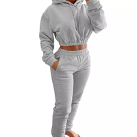 Conjunto Deportivo de 2 Piezas para Mujer, Sudadera Corta con Capucha, Estilo Informal, para Invierno, con Logotipo Personalizado, Ajuste Regular, Ropa de Gimnasio
