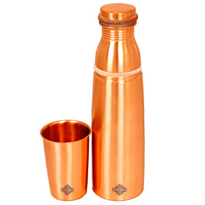 Indianartvilla ขวดน้ำทองแดงเคลือบเงา, ขนาด1000มล. พร้อมแก้วน้ำและเครื่องดื่มในตัว - Product Image 5