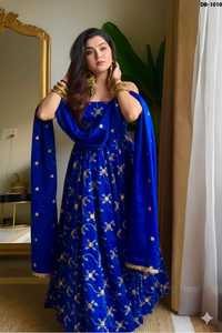 Vêtements ethniques indiens, robes Anarkali en soie Fandy prêtes à porter, avec broderie et travail de séquence, avec dupatta pour les mariages - Product Image 4