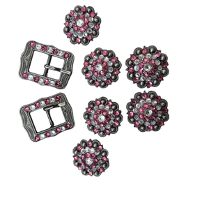 Ornamen hiasan kepala kuda barat OEM gesper dekoratif & Set conco batu kerikil pirus dihias dengan bunga matahari 3D - Product Image 1