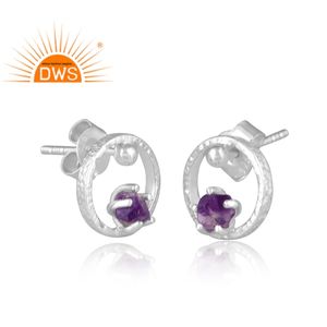 Pendiente de tuerca de piedras preciosas de amatista Natural de plata de ley fina superventas, joyería personalizada para mujer, regalo para ella - Product Image 2