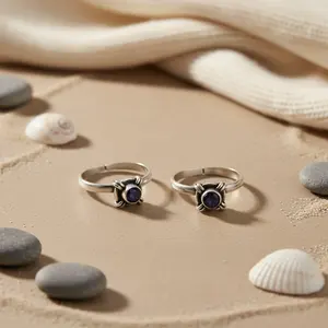 Anneaux de pied ajustables en argent 925 avec pierre précieuse en diamant, bijoux de pied - Product Image 2