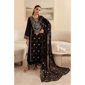 Ssumaira <b>Presenting</b> Dhanak Batik-3PC Eco-Friendly 100% Polyester Embroidered Women's Suit Set Chiffon Dupatta Trousers - Product Image 2