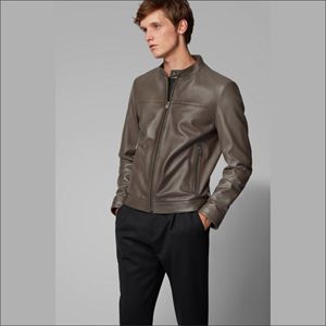 Veste de moto d'hiver camouflage en cuir pour homme avec fermeture à glissière asymétrique style motard et tissu en peau d'agneau doux - Product Image 3