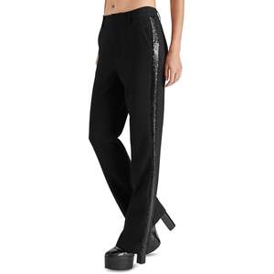 Steve Madden Waverly Kick <b>Flare</b> Pants Black <b>Sequin</b> Stripe with Straight Silhouette and Natural Waistline - Product Image 1