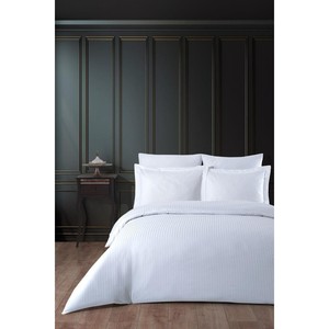 Varol Fitted Satin <b>Striped</b> Double Duvet Cover <b>Set</b> for Home Use - Product Image 1