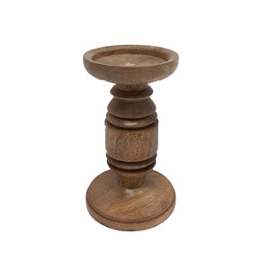 Bougie en bois classique support de pilier marron fini pour la maison et la décoration d'éclairage de table de noël en vrac fait à la main - Product Image 5
