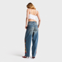 Jeans baggy déchirés pour femmes, broderie personnalisée, coupe classique, pantalon en denim, streetwear décontracté, pantalon sexy et élégant, vente en gros