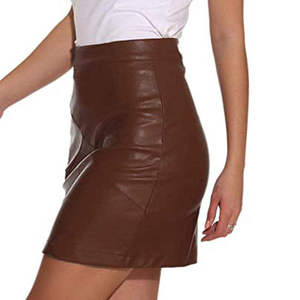 Falda de cuero genuino para mujer informal para todos los días con cintura alta Cómoda piel sintética estirable Diseño popular de cintura alta - Product Image 3