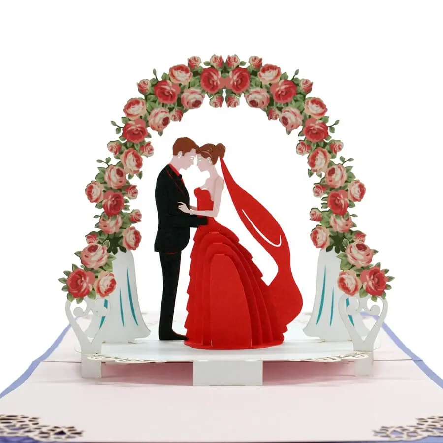 O Melhor Vendedor 2023 Atacado Vietnã Artesanato Fabricante convites de casamento 3D Pop Up Cartões
