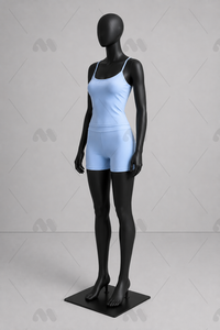 Women's Light Blue <b>Square</b> <b>Neck</b> Halter <b>Tank</b> <b>Top</b> High Waist Shorts 2 Piece Yoga Set Simple Anti-Wrinkle Seamless Solid Front - Product Image 2