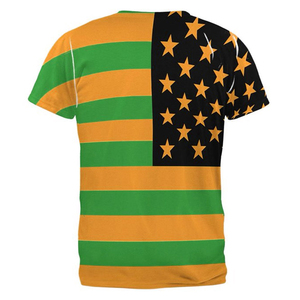 Men's Short Sleeve T-<b>Shirt</b> With Green Yellow Stripes And <b>Stars</b> Pattern O-Neck Casual Breathable Knitted Polyester Regular Fit - Product Image 4