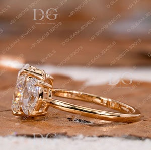 Anillo de Compromiso Ovalado con Tres Piedras, Diamante Cultivado en Laboratorio de Corte Ovalado de 2.50 Ct, Certificado IGI, Oro Amarillo de 14K, Anillo de Boda con Engaste Pavé - Product Image 3