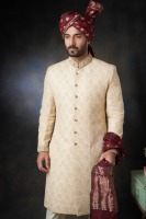 Sherwani long traditionnel fait main de haute qualité pour homme, idéal pour les mariages et les fêtes d'hiver, lavable en machine, tissu personnalisable