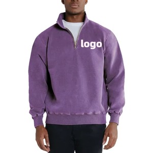 Demi-fermeture éclair haute gsm personnalisé col montant demi-fermeture éclair acide lavé pull coton hommes surdimensionné sweat et sweats à capuche - Product Image 1