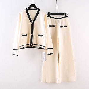 Women's Leisure Two-Piece <b>Suit</b> Wide Leg <b>Pants</b> with Temperament Knitted Sweater Plus Size Spring Collection Factory Wholesale - Product Image 2