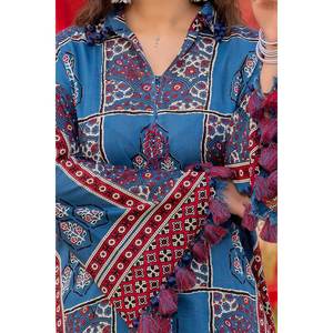 Unstitched <strong>Blue</strong> 2-Piece Cotton Lawn Suit for Women Daily <strong>Wear</strong> with Tassel Decoration - Product Image 5