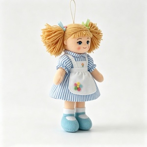 Poupée en tissu personnalisée à double queue de cheveux, ornement en peluche, poupée fille en tissu, mini poupée suspendue, poupée en chiffon à tablier rayé bleu - Product Image 4