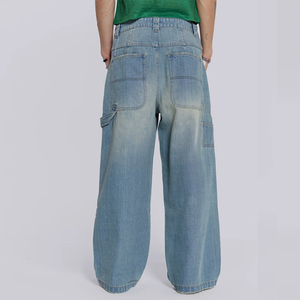 OEM Custom Fashion Mens Washed Loose Fit <b>Jeans</b> Customized Embroidery logo Faded Design Denim <b>Jeans</b> Pants with Pockets - Product Image 3