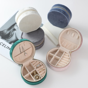Portable Round Flannel Jewelry Box New Product for Travel Velvet Storage Organizer for Rings Necklaces Earrings <b>Watches</b> - Product Image 1