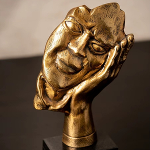 Escultura Contemporánea de Latón de Rostro y Mano Humana, Figura Artística para Escritorio, Estante, Sala de Estar, Templo, Decoración Exclusiva - Product Image 1