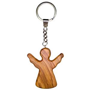 Olive Wood Keychain <b>Worry</b> <b>Stone</b> Guardian Angel From Bethlehem - Product Image 1
