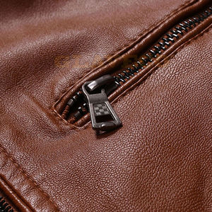 Veste en cuir unisexe de haute qualité pour homme, personnalisable, col montant, longue, imperméable, logo sur le devant, enduite, coupe-vent - Product Image 5