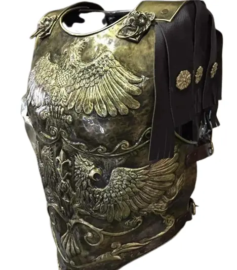 중세 로마 가슴 갑옷 기사 재연 Cuirass 의상 독수리 디자인 황동 근육 재킷