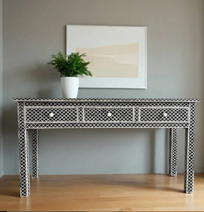 คอนโซลโต๊ะน้ำชาสุดหรูแบบอินเดียฝังลายดอกไม้ฝังกระดูกไม้สไตล์วิคตอเรีย - Product Image 5