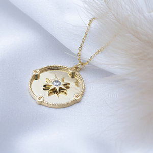 Brújula diseño redondo encanto North Star CZ piedra 925 plata esterlina turco joyería hecha a mano - Product Image 4