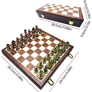 Juego de Ajedrez de madera no magnético plegable hecho a mano con piezas de metal Juego de Ajedrez de lujo hecho a mano de madera portátil Juego de tablero de ajedrez de madera - Product Image 2