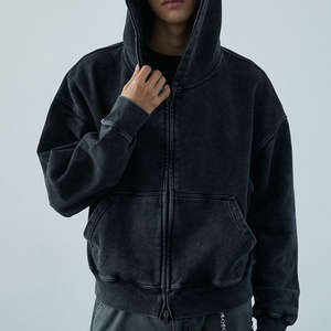 Veste à capuche délavée style court personnalisée 350GSM 100% coton éponge française lavage à l'acide fermeture éclair brodée écologique hommes - Product Image 1