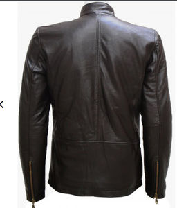 แจ็กเก็ตหนังผู้ชายแฟชั่นฤดูหนาวสีทึบมีซิปสำหรับผู้ชายแจ็คเก็ตลำลองหนังแท้แฟชั่นใหม่ - Product Image 6