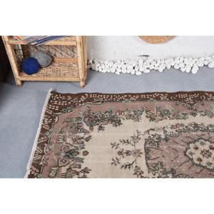 3.8x6 ft Rug, Turkish Rug, Vintage <b>Brown</b> <b>Wool</b> Plants & trees Rug - Product Image 5