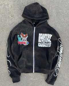 Sudaderas con cremallera completa de felpa francesa de algodón 100% unisex, sudaderas con capucha y logotipo personalizado del fabricante al por mayor, sudaderas con capucha para hombre con patrón de tinte - Product Image 2