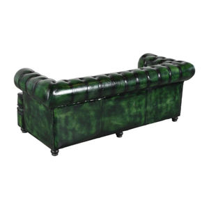 Canapé Chesterfield en cuir vert vintage avec cadre en bois recyclé - Product Image 3