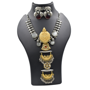 Collier Dualtone traditionnel Collier de bijoux design tendance avec boucles d'oreilles pour femmes et filles - Product Image 1